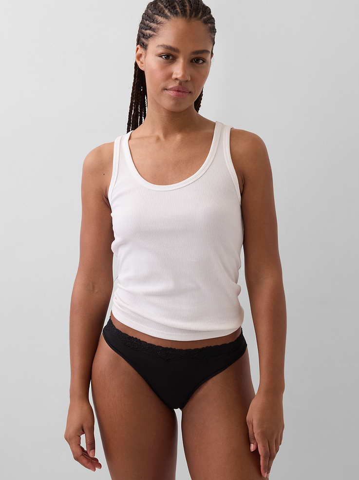 Image number 1 showing, Organic Stretch Cotton Lace-Trim Thong