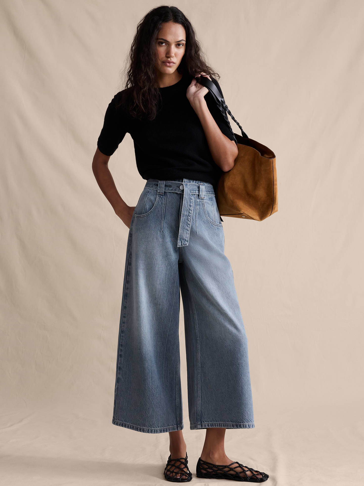 Image number 1 showing, Ultra-High Rise Lightweight Culotte Jean
