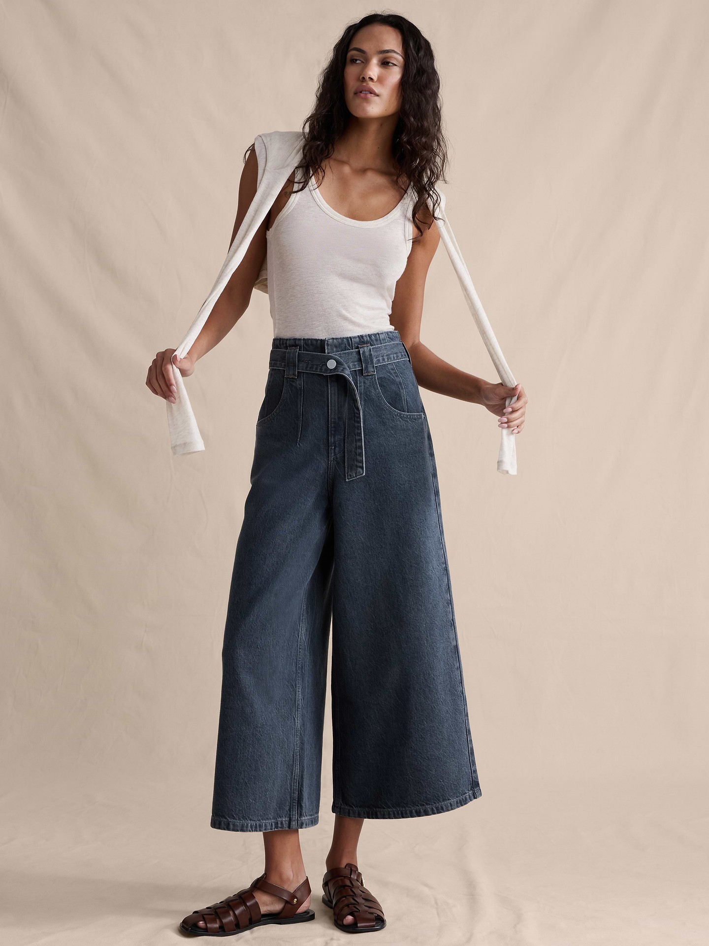 Image number 1 showing, Ultra-High Rise Lightweight Culotte Jean