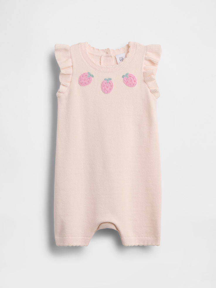 Image number 1 showing, Baby Strawberry Sweater Shorty One-Piece