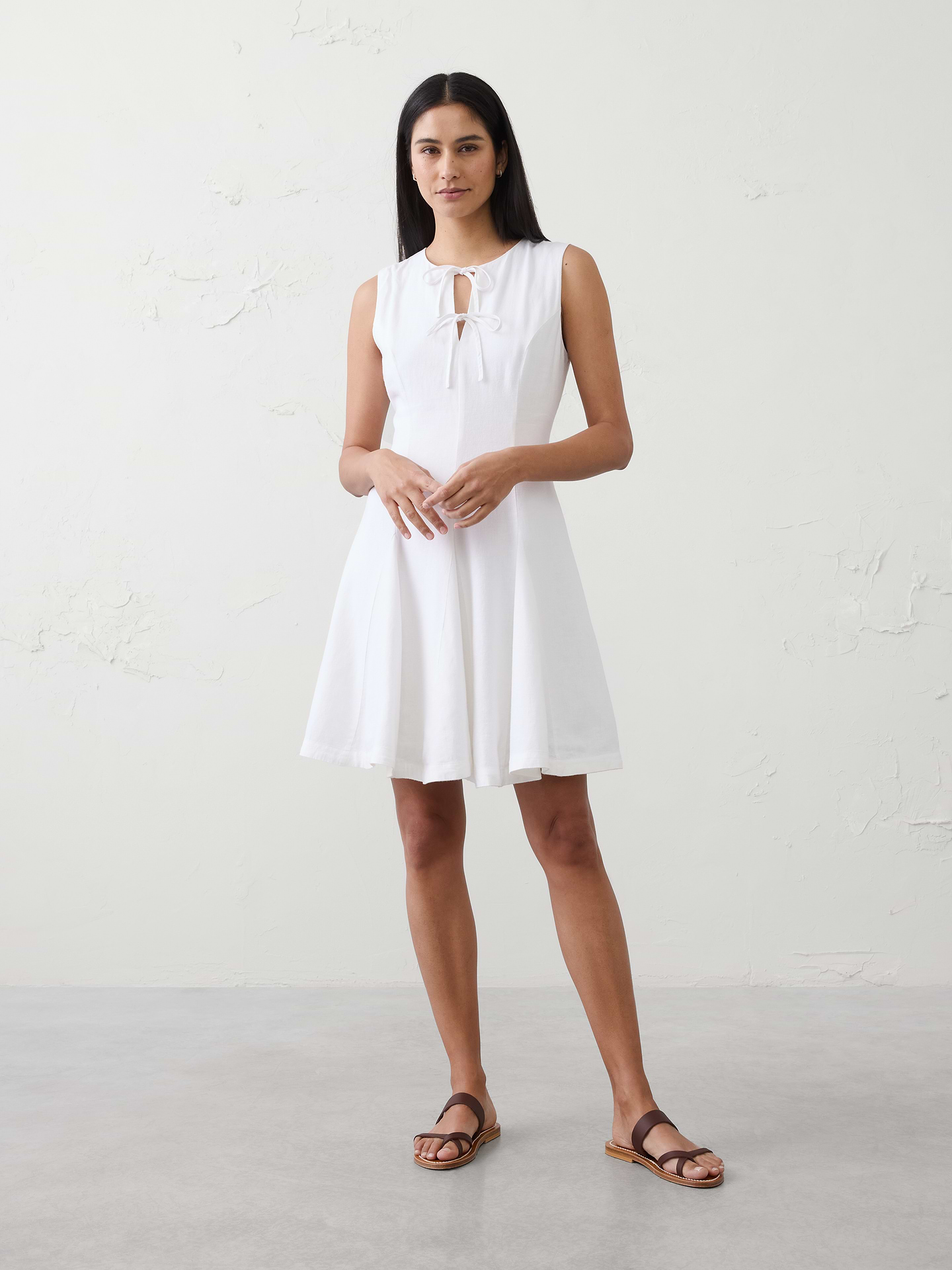 Image number 1 showing, Linen-Blend Tie-Front Mini Dress