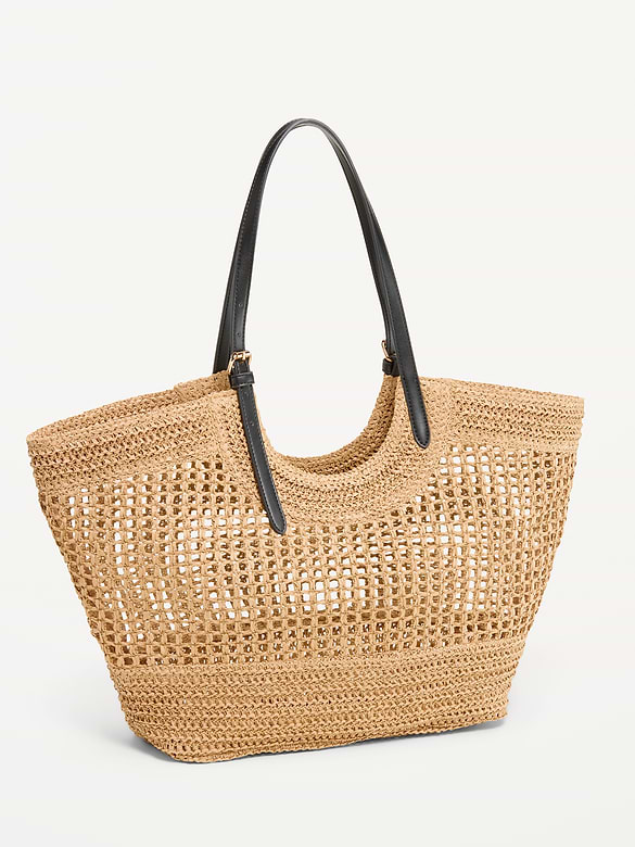 Sac fourre-tout en paille à tissage ajouré