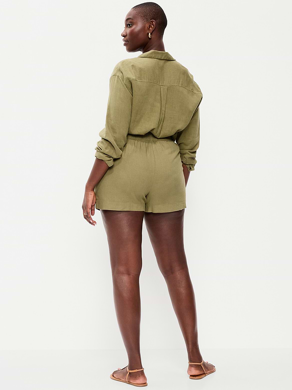 High-Waisted Beach Linen Pull-On Shorts