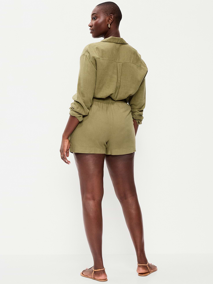 Image number 5 showing, High-Waisted Beach Linen Pull-On Shorts
