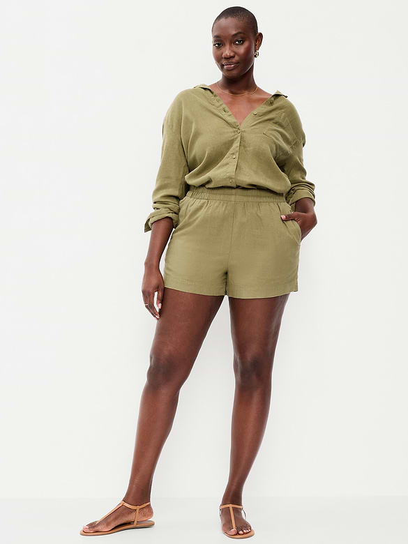 High-Waisted Beach Linen Pull-On Shorts