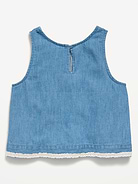 Image number 3 showing, Sleeveless Lace-Trim Chambray Top for Girls