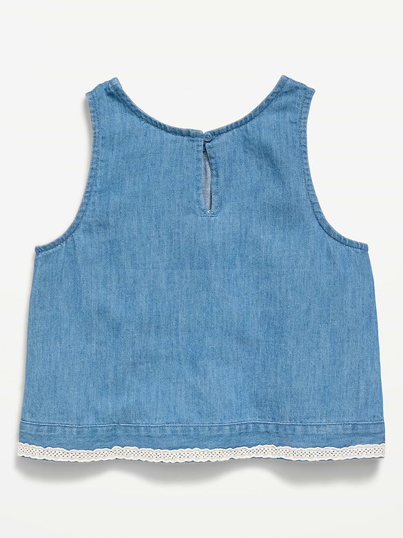 Sleeveless Lace-Trim Chambray Top for Girls