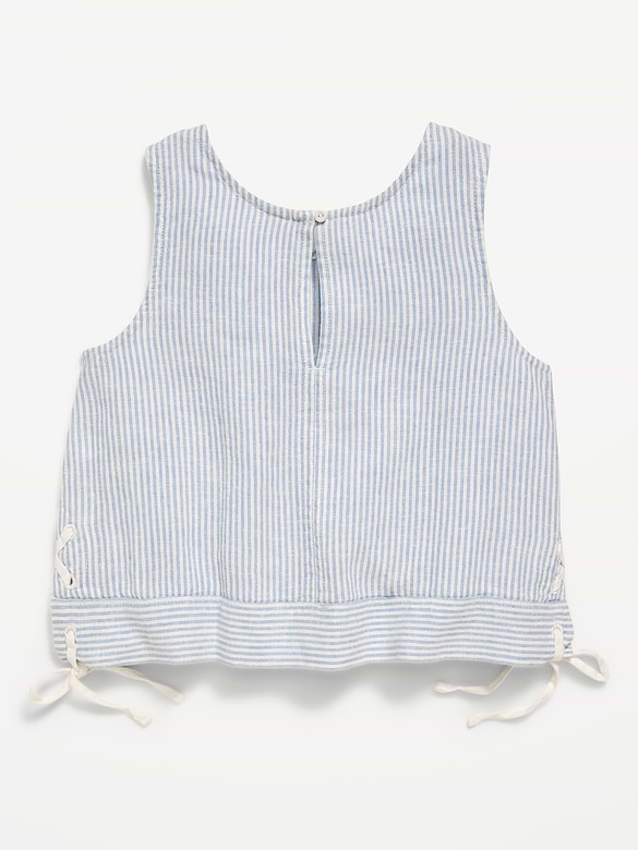 Sleeveless Striped Tie-Knot Linen-Blend Top for Girls