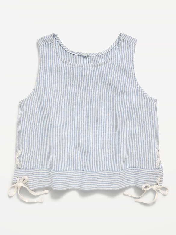 Sleeveless Striped Tie-Knot Linen-Blend Top for Girls