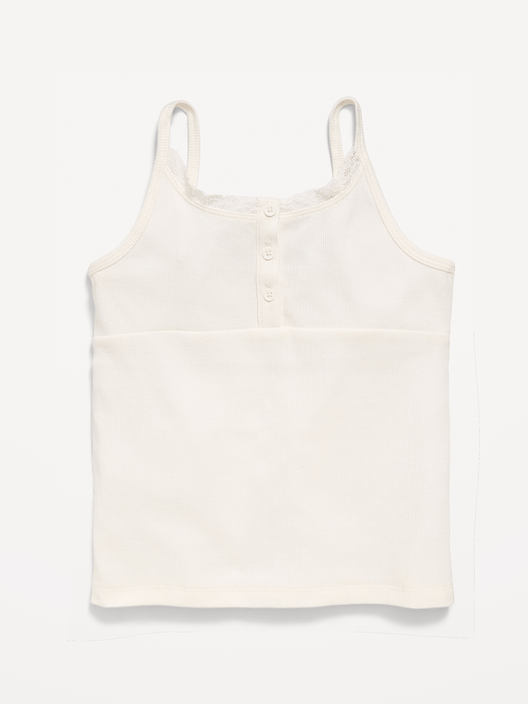 Fitted Lace-Trim Henley Tank Top for Girls