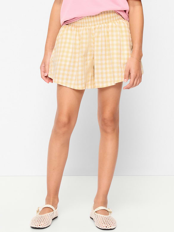 Printed Smocked-Waist Linen-Blend Shorts for Girls