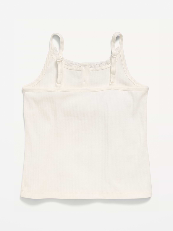 Fitted Lace-Trim Henley Tank Top for Girls