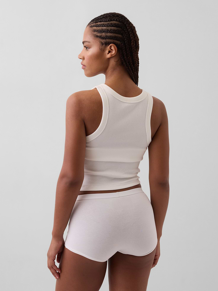 L'image numéro 2 présente Short court taille haute en coton biologique extensible