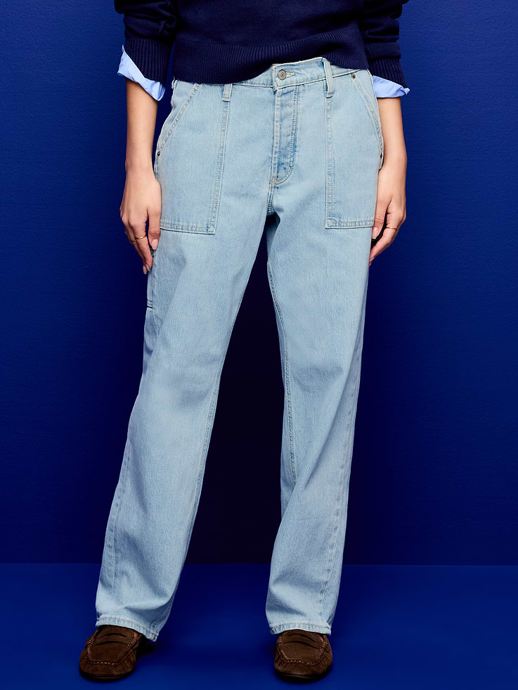Image number 2 showing, Mid-Rise Utility Slouchy Straight Jeans