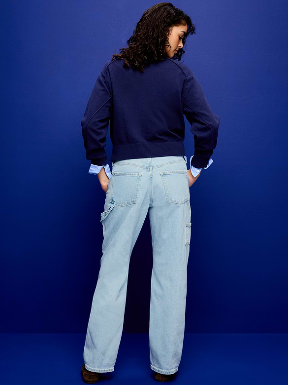Mid-Rise Utility Slouchy Straight Jeans