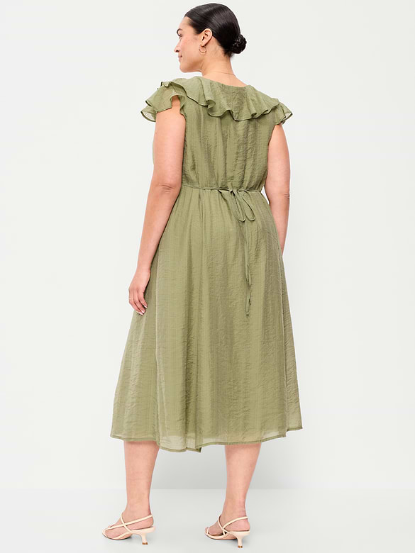 Ruffle-Sleeve Fit & Flare Midi Dress