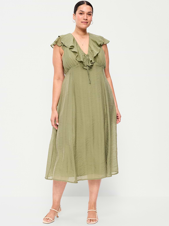 Ruffle-Sleeve Fit & Flare Midi Dress