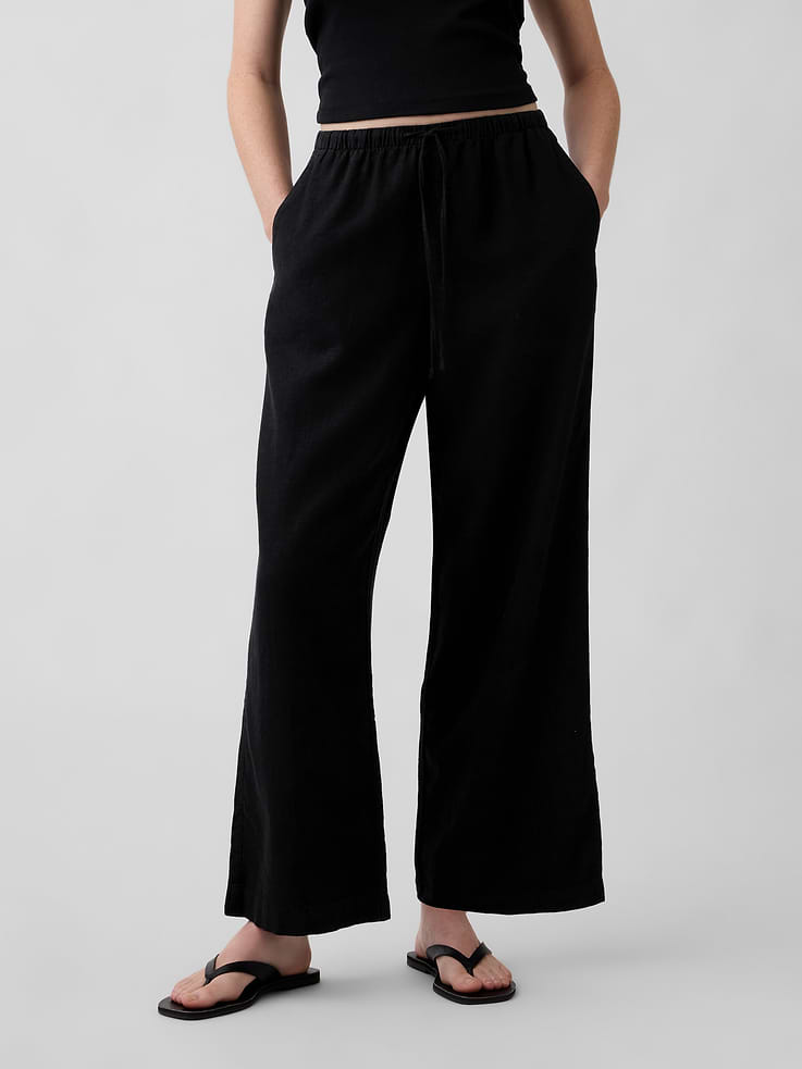 Image 2 of 7, Relaxed Linen-Blend Wide-Leg Pants