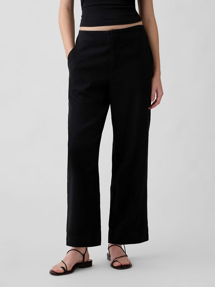 Image number 2 showing, High Rise Linen-Blend Straight Crop Pants
