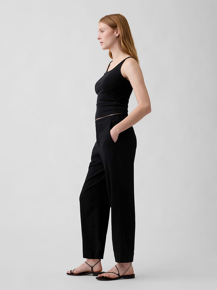 Image number 3 showing, High Rise Linen-Blend Straight Crop Pants