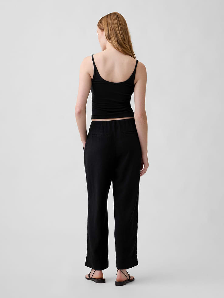 Image number 4 showing, High Rise Linen-Blend Straight Crop Pants