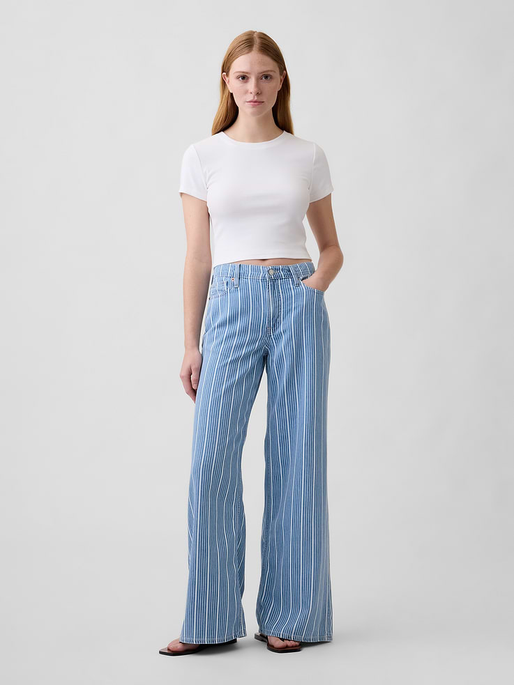 Image 1 of 7, This product is made with/contains 5% recycled cotton. Compared to virgin materials, using recycled materials helps reduce resource use and waste., This product is part of our water-saving Washwell program. Compared with conventional wash methods, Washwell uses at least 20% less water., Made with 25% TENCEL™ lyocell fibers, which are derived from controlled or certified wood sources., Soft, non-stretch denim., Light indigo wash., Button closure, zip fly., Classic five-pocket styling., Allover stripes., Product #1175372
