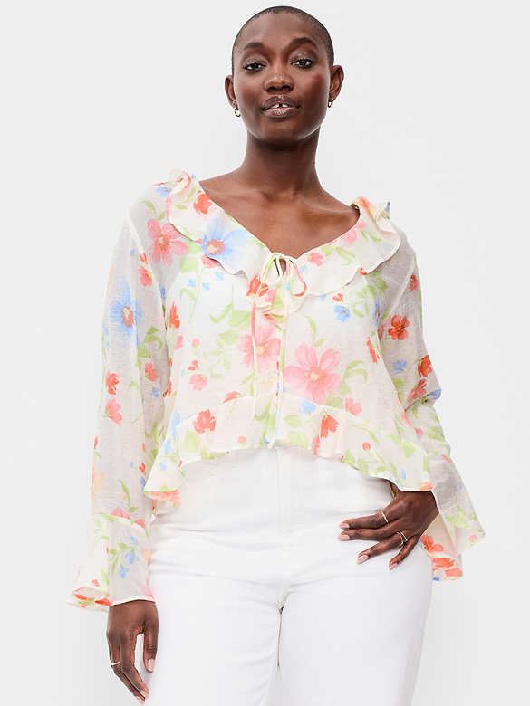Bell-Sleeve Ruffle Top