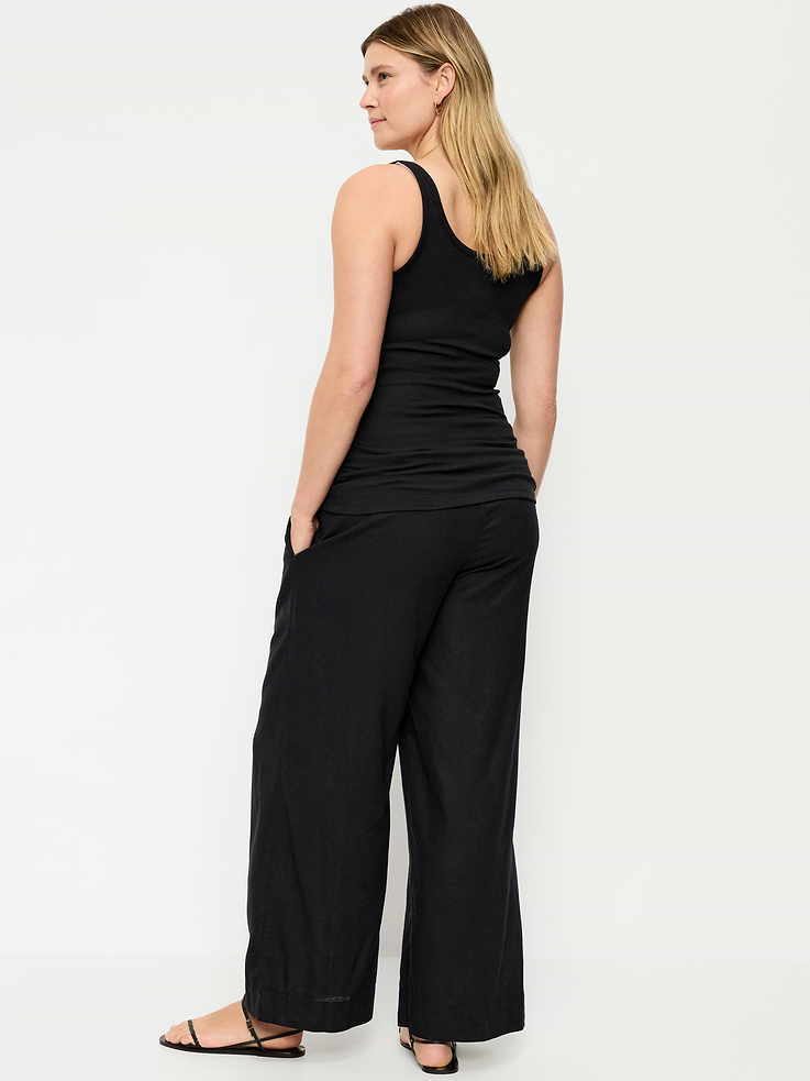 Image 3 of 5, Maternity Rollover Waist Linen-Blend Super Wide-Leg Pants