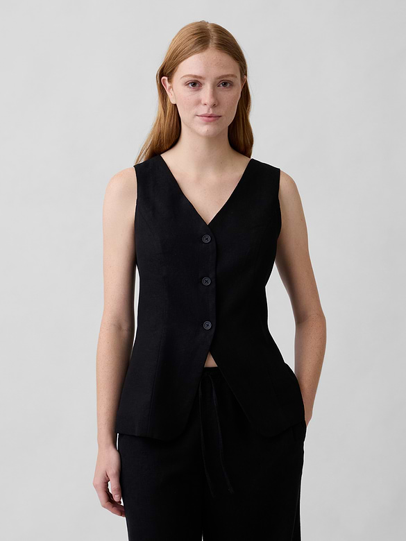 Longline Linen-Blend Vest