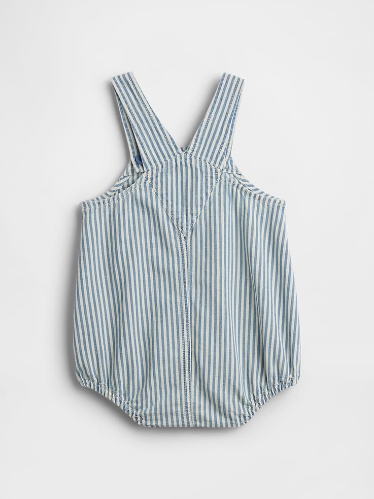 Image number 2 showing, Baby Denim Stripe Bear Pocket Bubble Overalls