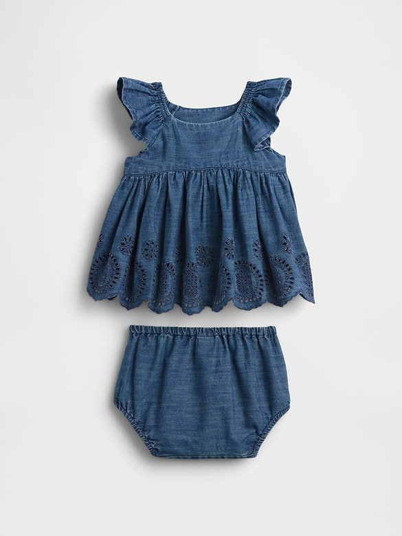 Ensemble en denim à broderie anglaise pour Bébé