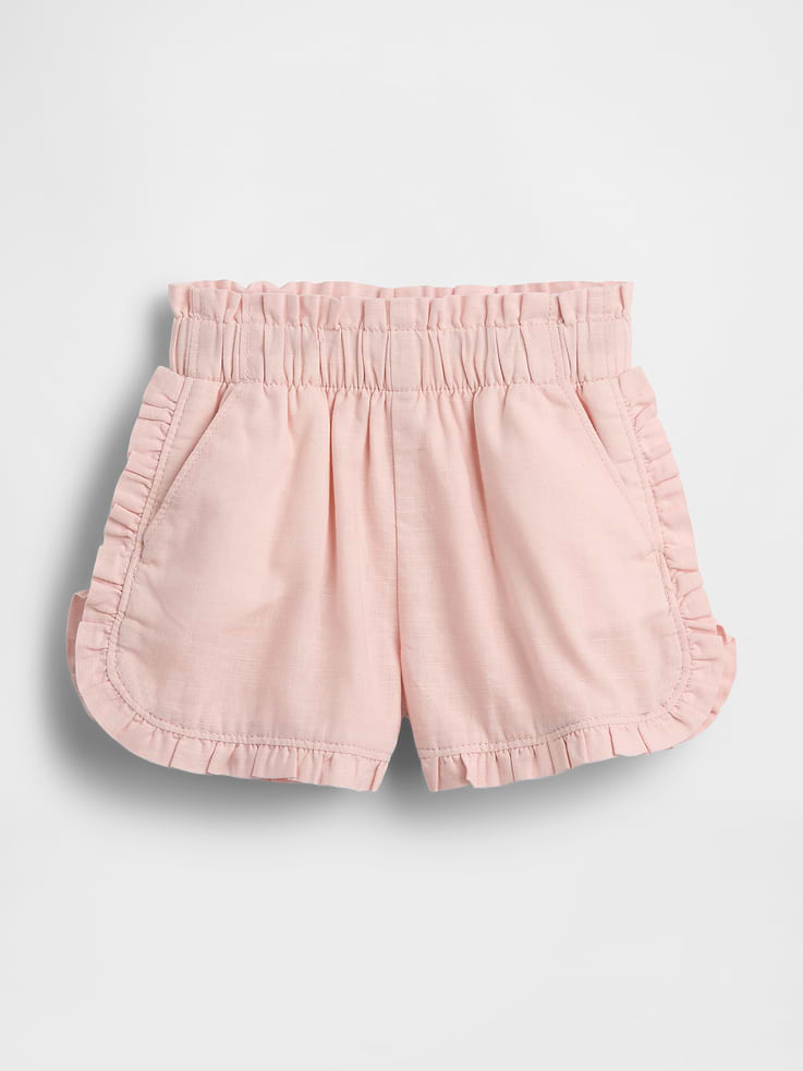 Image number 1 showing, Baby & Toddler Linen-Cotton Ruffle Dolphin Shorts