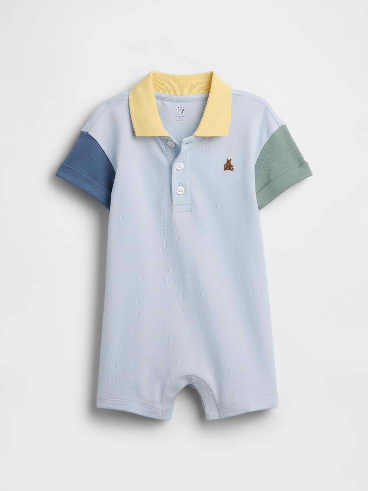 Image number 1 showing, Baby Colorblock Pique Polo Shorty One-Piece