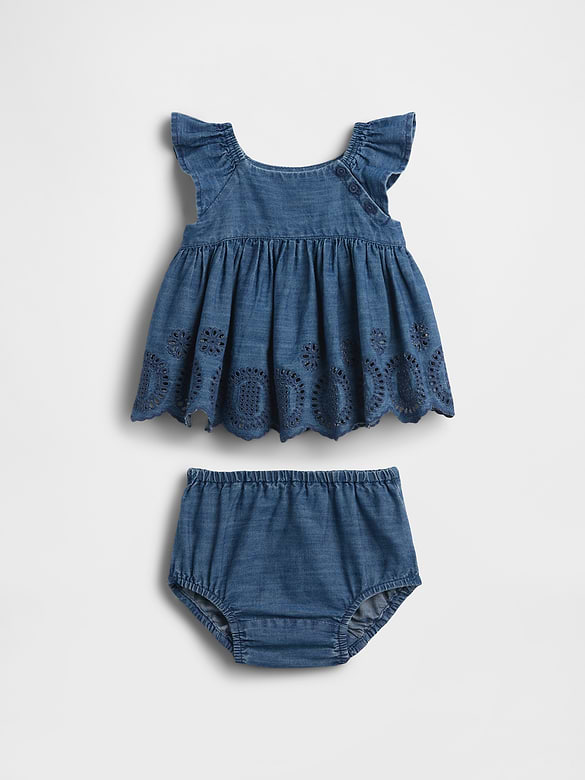 Ensemble en denim à broderie anglaise pour Bébé