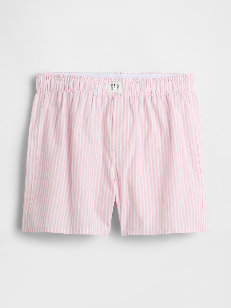 Image 1 of 1, Soft cotton poplin boxer shorts., Elasticized waist with open fly and GAP label at front., Allover print., Shop matching PJs for all., This product was made in a factory that invests in gender equity and women’s empowerment through RISE. Learn more at gapinc.com/equity ., Product #887571
