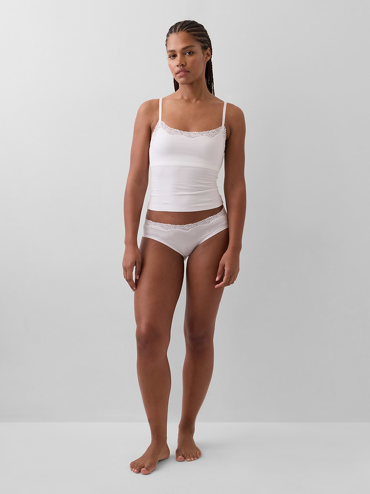 Image number 4 showing, Organic Stretch Cotton Lace-Trim Shelf-Bra Cami