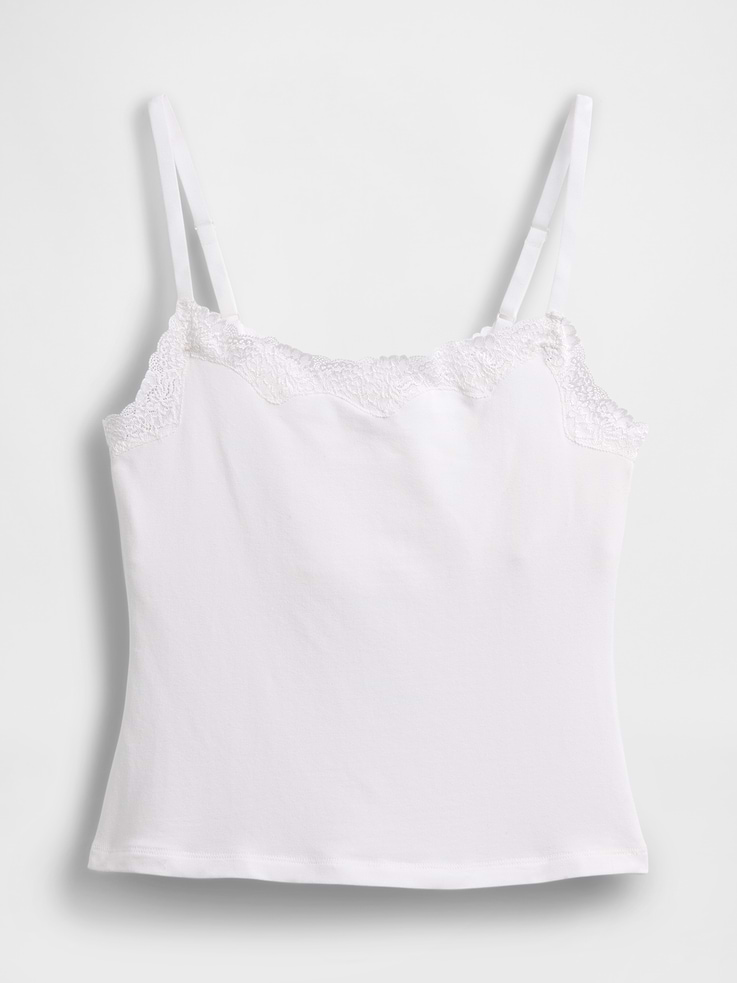 Image number 5 showing, Organic Stretch Cotton Lace-Trim Shelf-Bra Cami