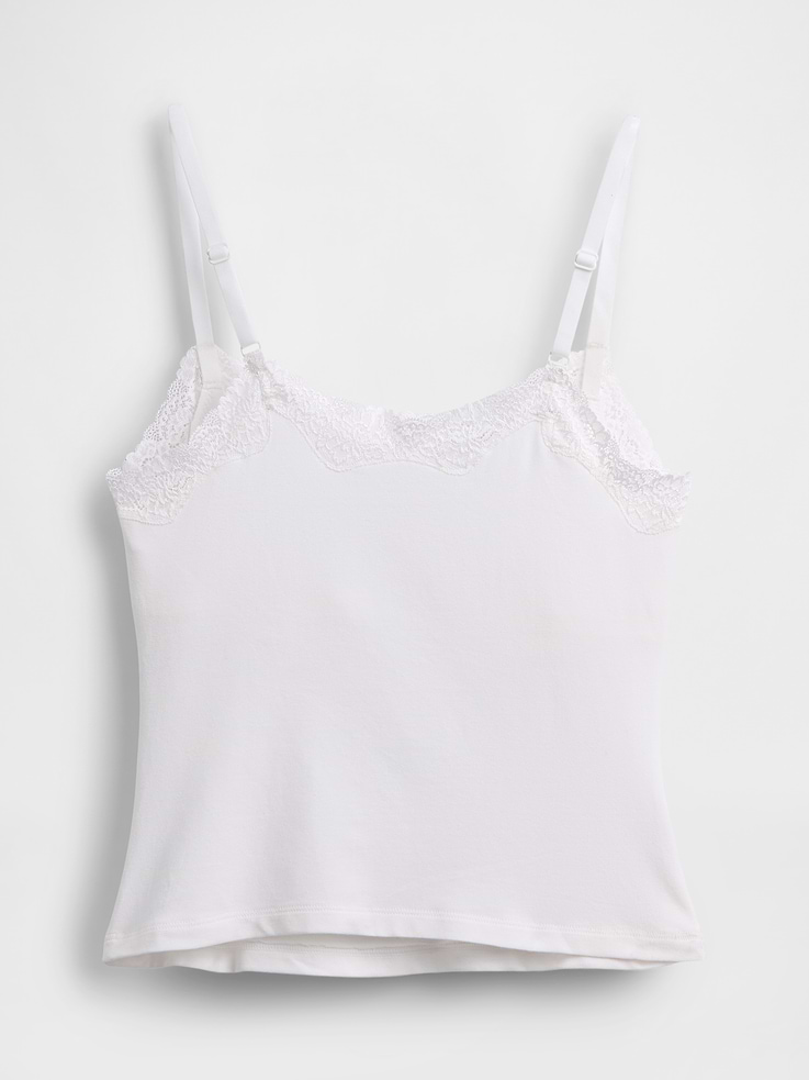 Image number 6 showing, Organic Stretch Cotton Lace-Trim Shelf-Bra Cami