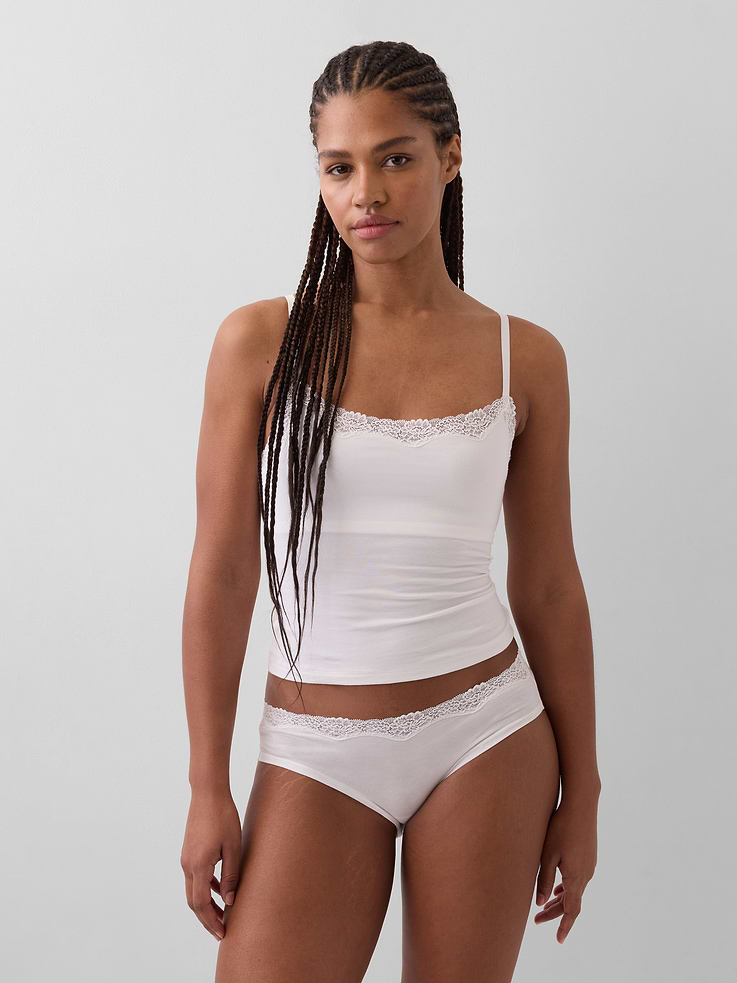Image number 1 showing, Organic Stretch Cotton Lace-Trim Shelf-Bra Cami
