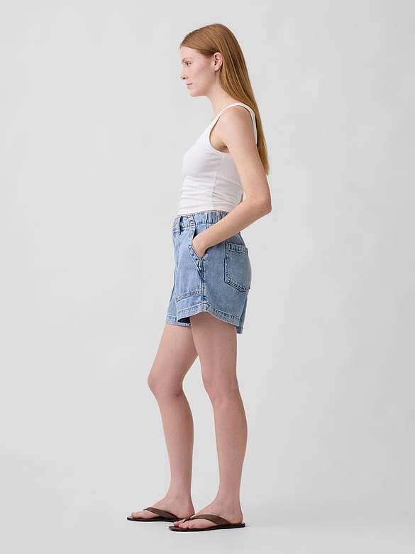 4" High Rise Soft Denim Utility Shorts