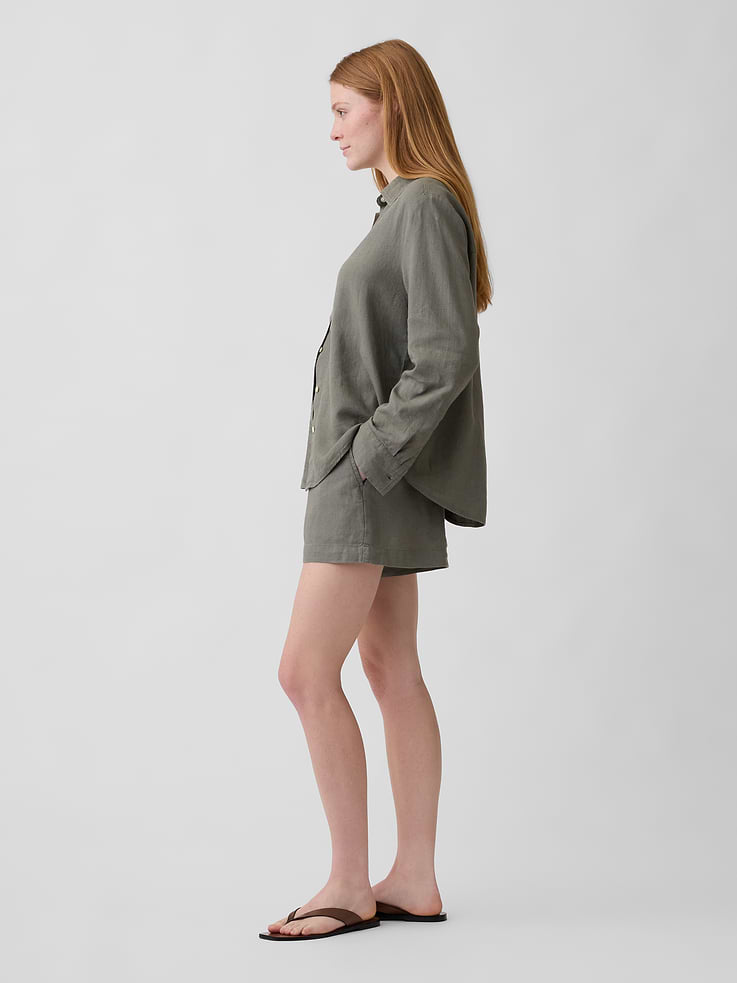 Image number 3 showing, 4" High Rise Pull-On Linen-Blend Shorts
