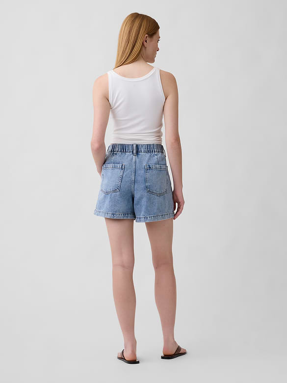 4" High Rise Soft Denim Utility Shorts