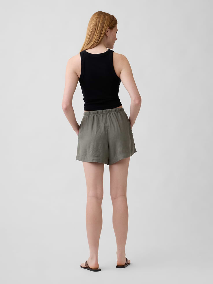 Image number 4 showing, 4" High Rise Pull-On Linen-Blend Shorts