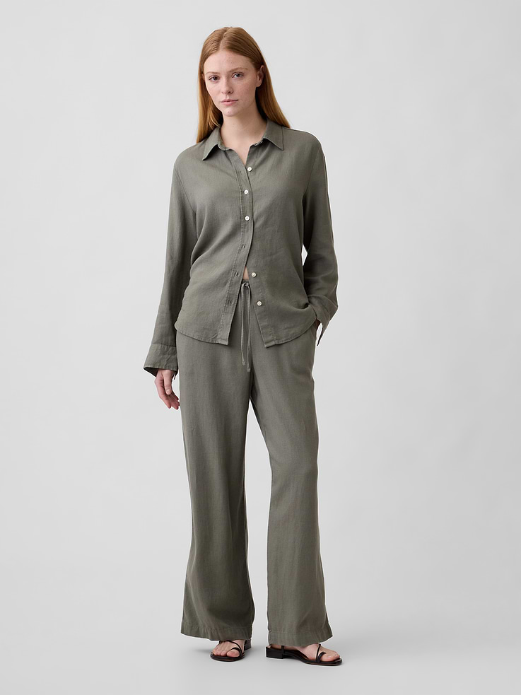 Image 3 of 5, Linen-Blend Easy Shirt