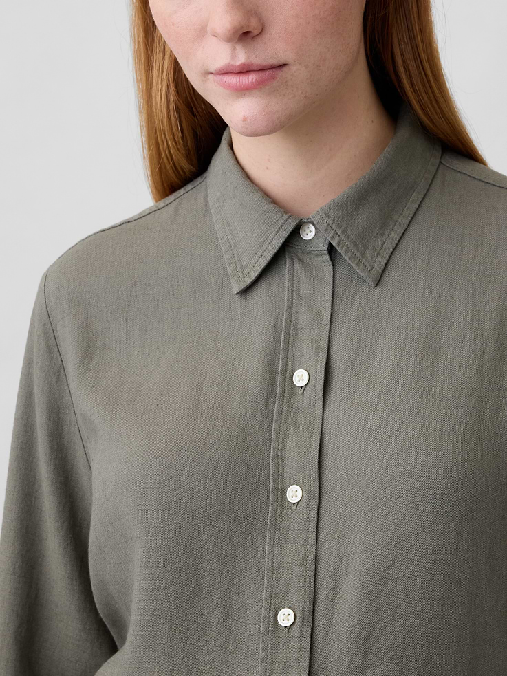 Image 4 of 5, Linen-Blend Easy Shirt