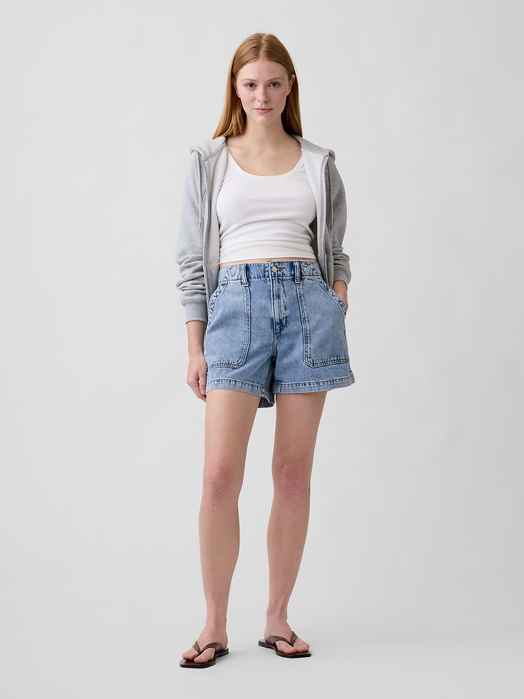 Image number 1 showing, 4" High Rise Soft Denim Utility Shorts