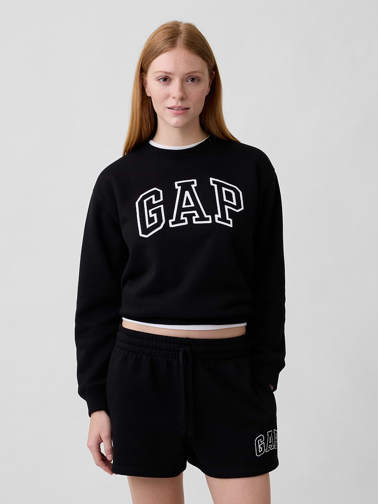 Image 1 of 5, Soft, comfy fleece., Long sleeves with banded cuffs., Crewneck., Gap logo at front., Banded hem., Product #1172777