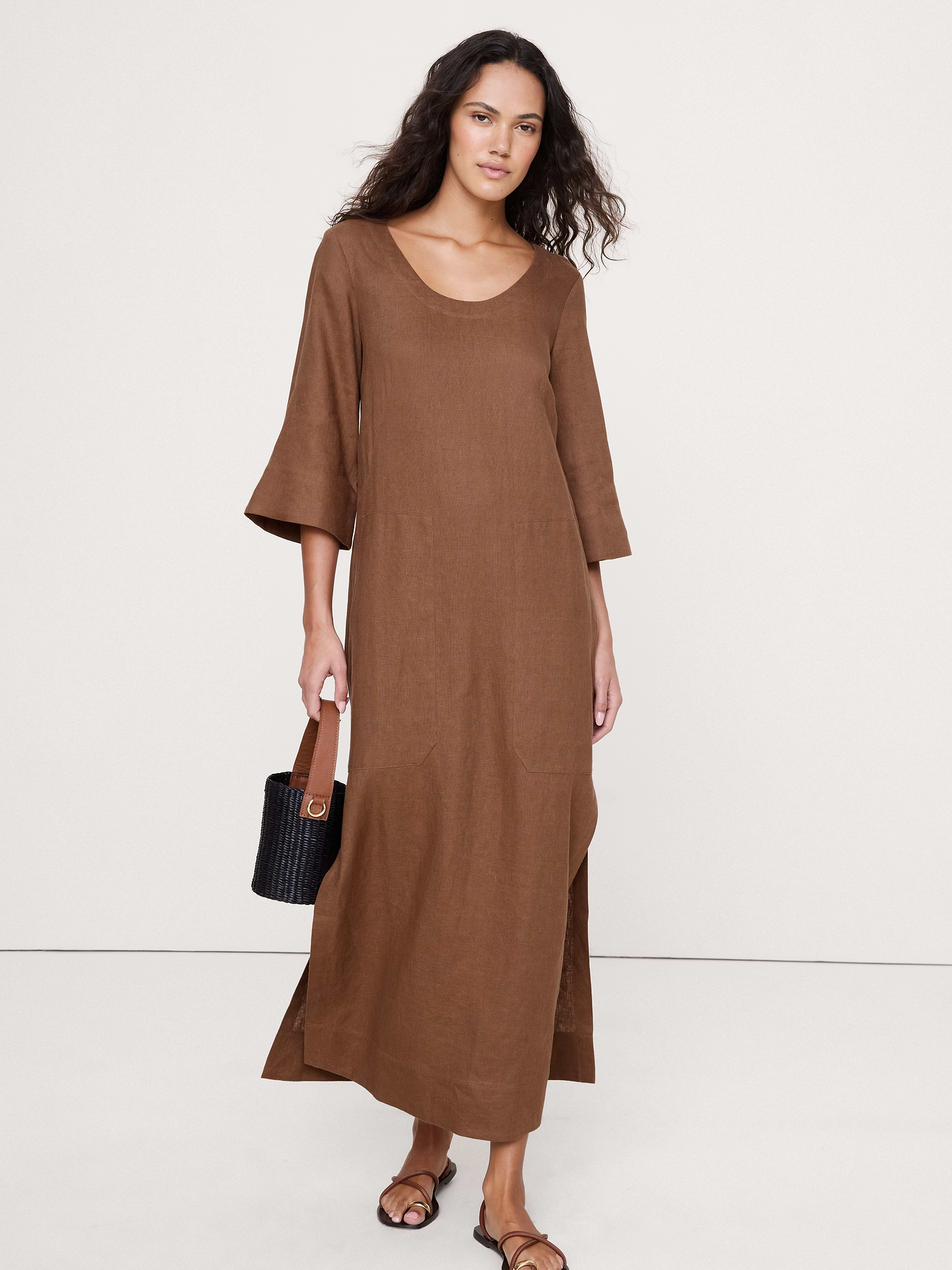 Image number 1 showing, Linen Scoop-Neck Maxi Dress