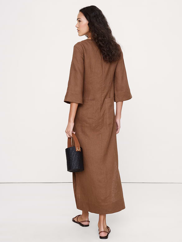 Linen Scoop-Neck Maxi Dress
