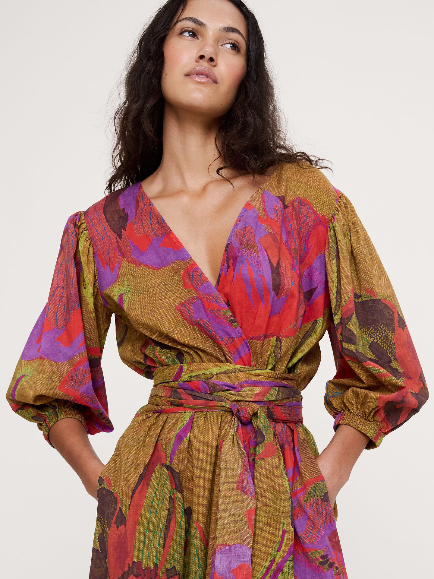Image number 6 showing, Lightweight Cotton Wrap Maxi Dress
